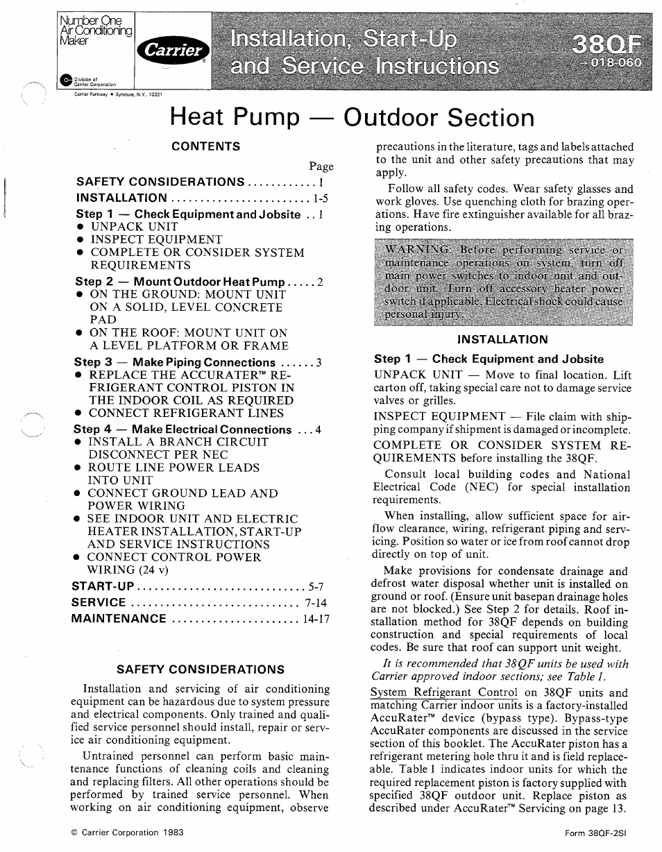 Carrier 38QF User Manual | 18 pages