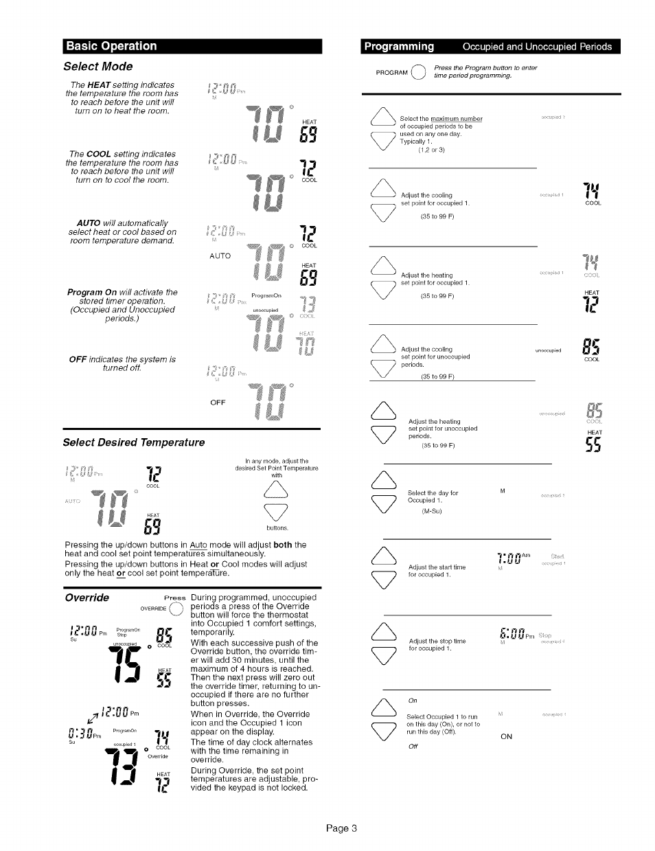 Basic operation | Carrier 53DFS250-SL User Manual | Page 3 / 8