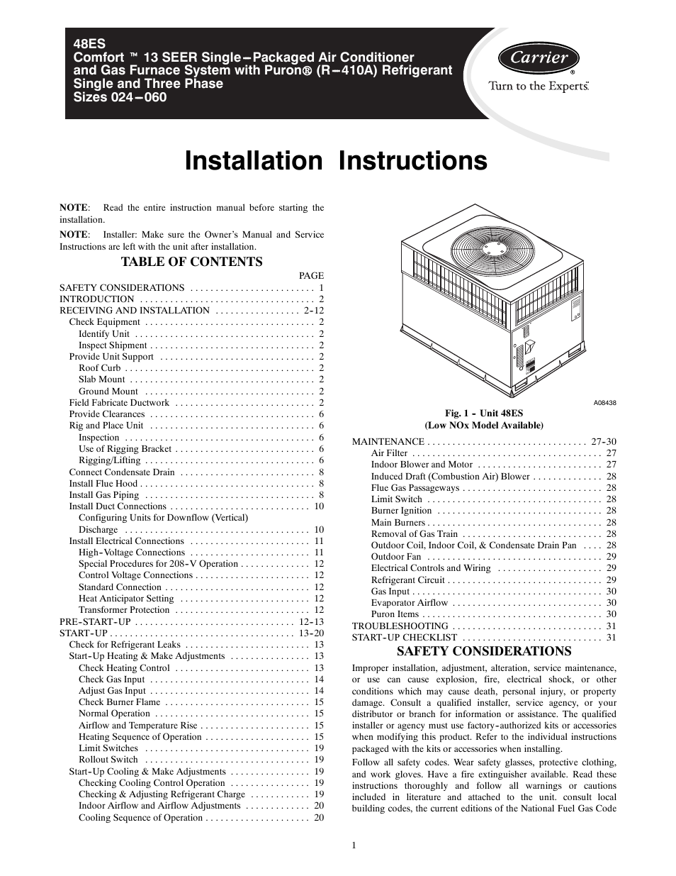 Carrier SEER 48ES User Manual | 36 pages