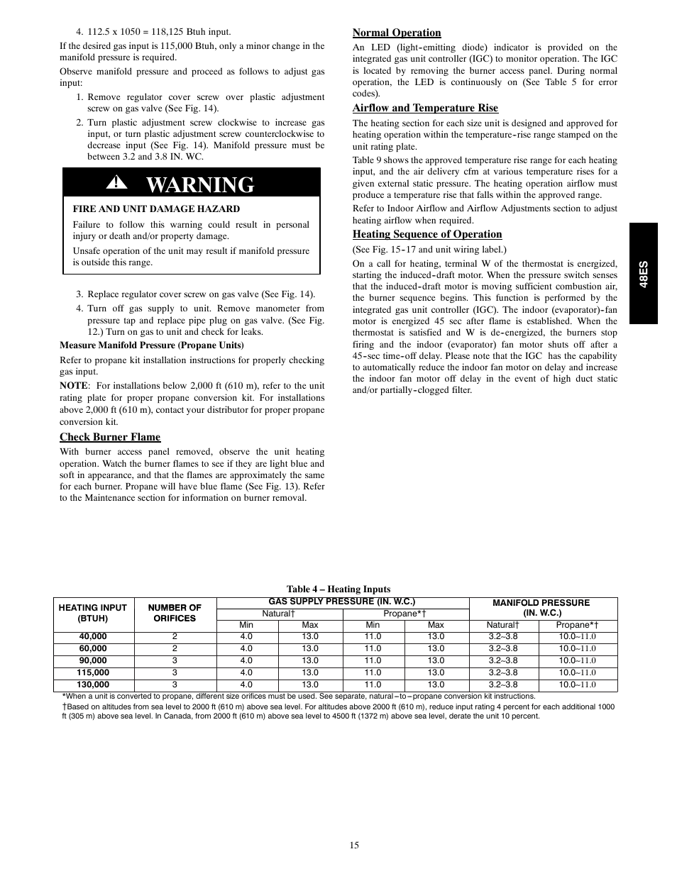 Warning | Carrier SEER 48ES User Manual | Page 15 / 36