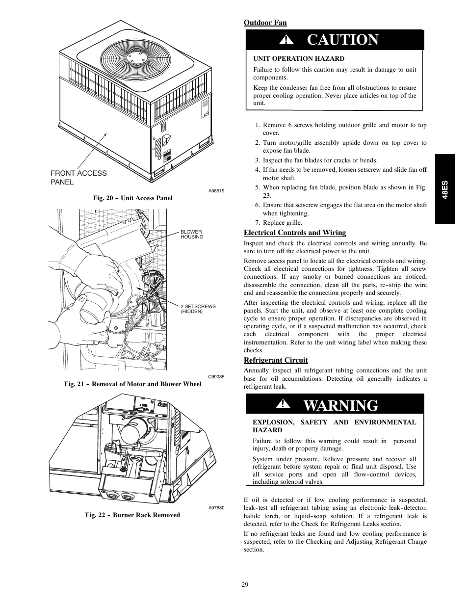 Caution, Warning | Carrier SEER 48ES User Manual | Page 29 / 36