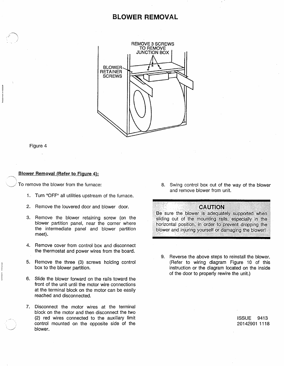 Blower removal, Caution | Carrier UPFLOW 58BTA User Manual | Page 11 / 20