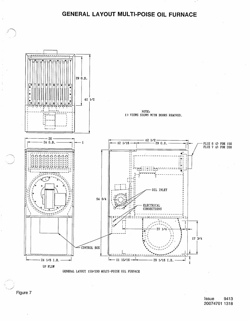 General layout multi-poise oil furnace, Issue 9413 20074701 1318 | Carrier UPFLOW 58BTA User Manual | Page 13 / 20