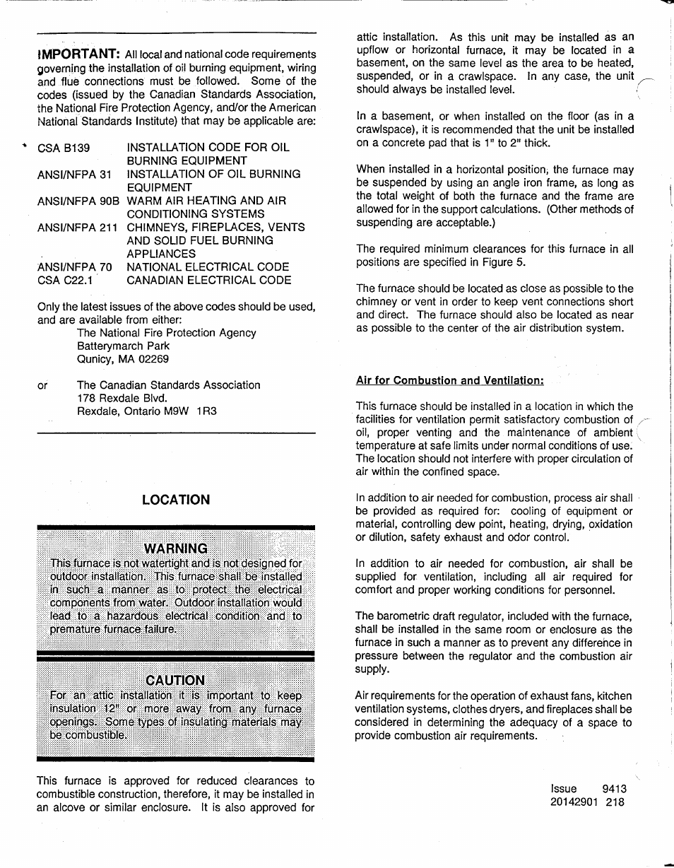 Location, Warning, Caution | Carrier UPFLOW 58BTA User Manual | Page 2 / 20