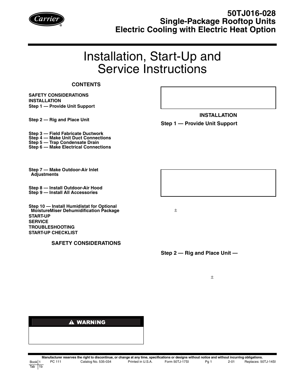 Carrier 50TJ016-028 User Manual | 36 pages