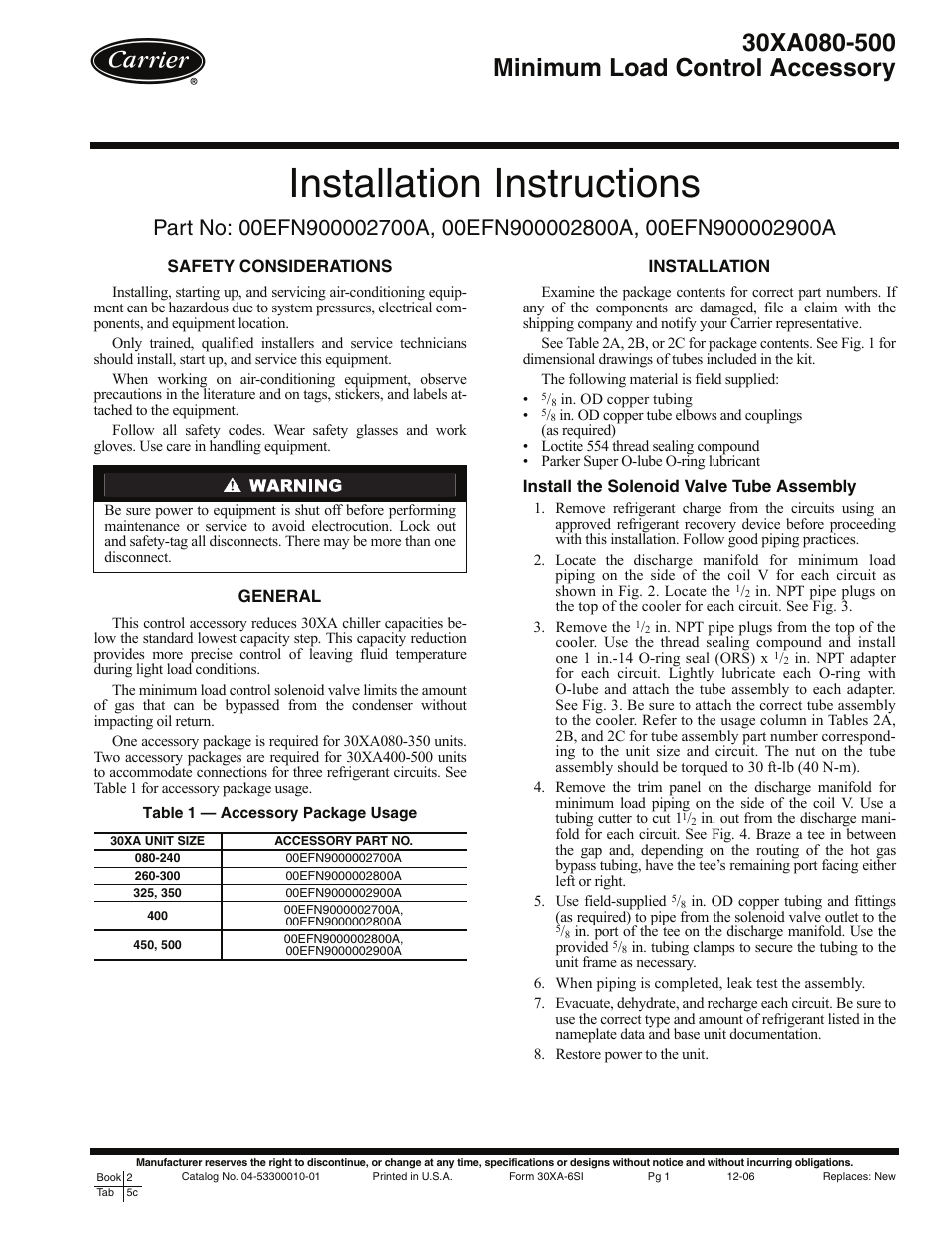 Carrier MINIMUM LOAD CONTROL ACCESSORY 30XA080-500 User Manual | 8 pages