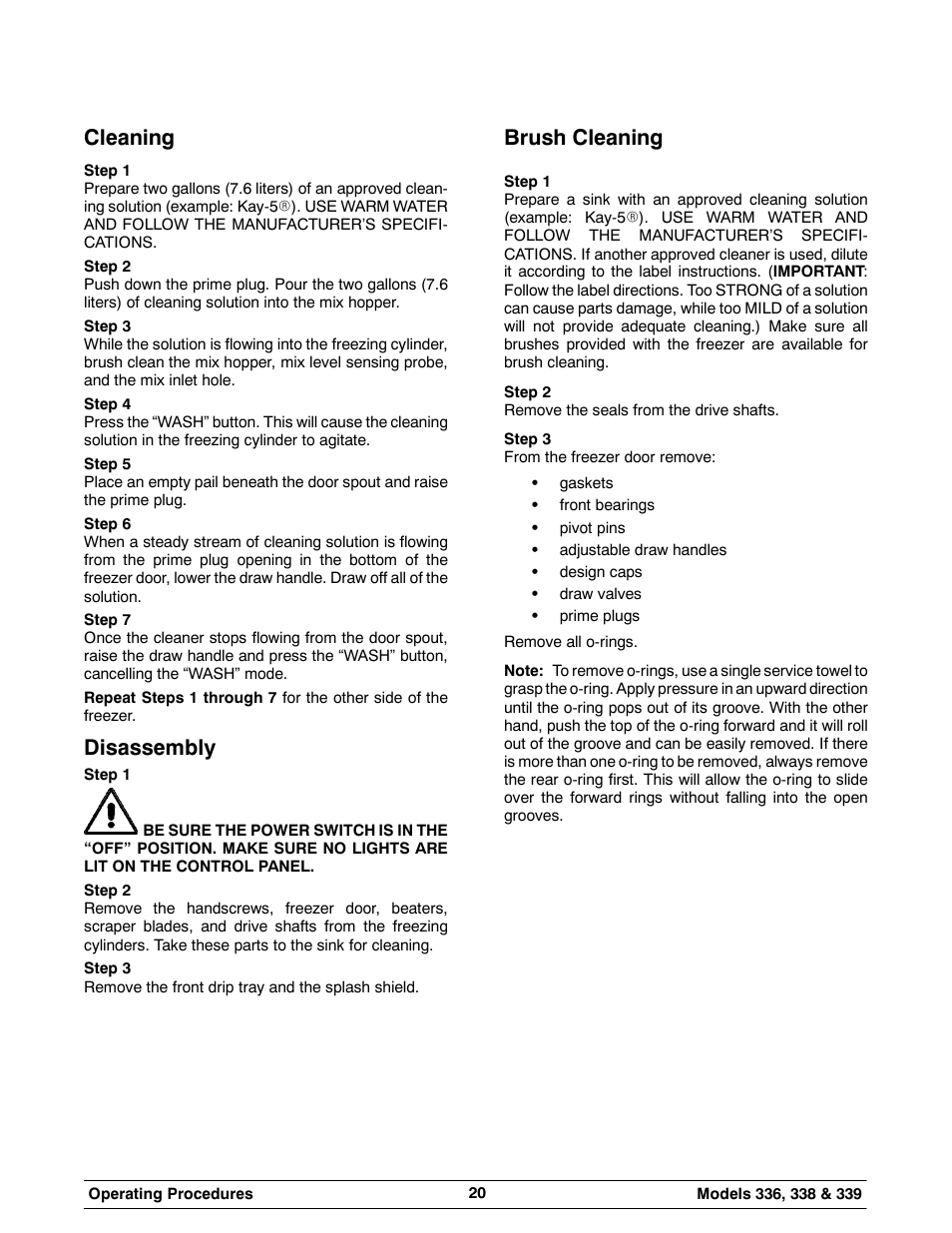 Cleaning, Disassembly, Brush cleaning | Carrier 336 User Manual | Page 24 / 49