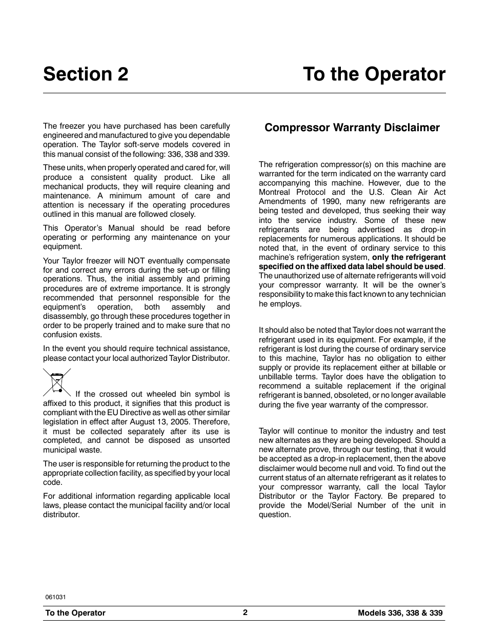 Compressor warranty disclaimer | Carrier 336 User Manual | Page 6 / 49
