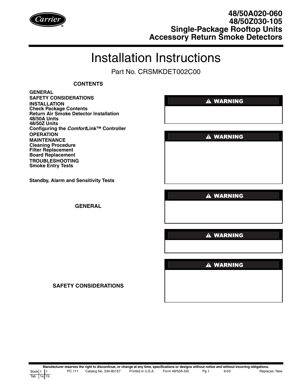 Carrier 48/50A020-060 User Manual | 8 pages
