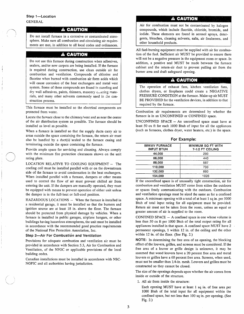 Step 1—location, A caution, For example | Ci-aning | Carrier WEATHERMAKER 8000 58WAV User Manual | Page 3 / 14