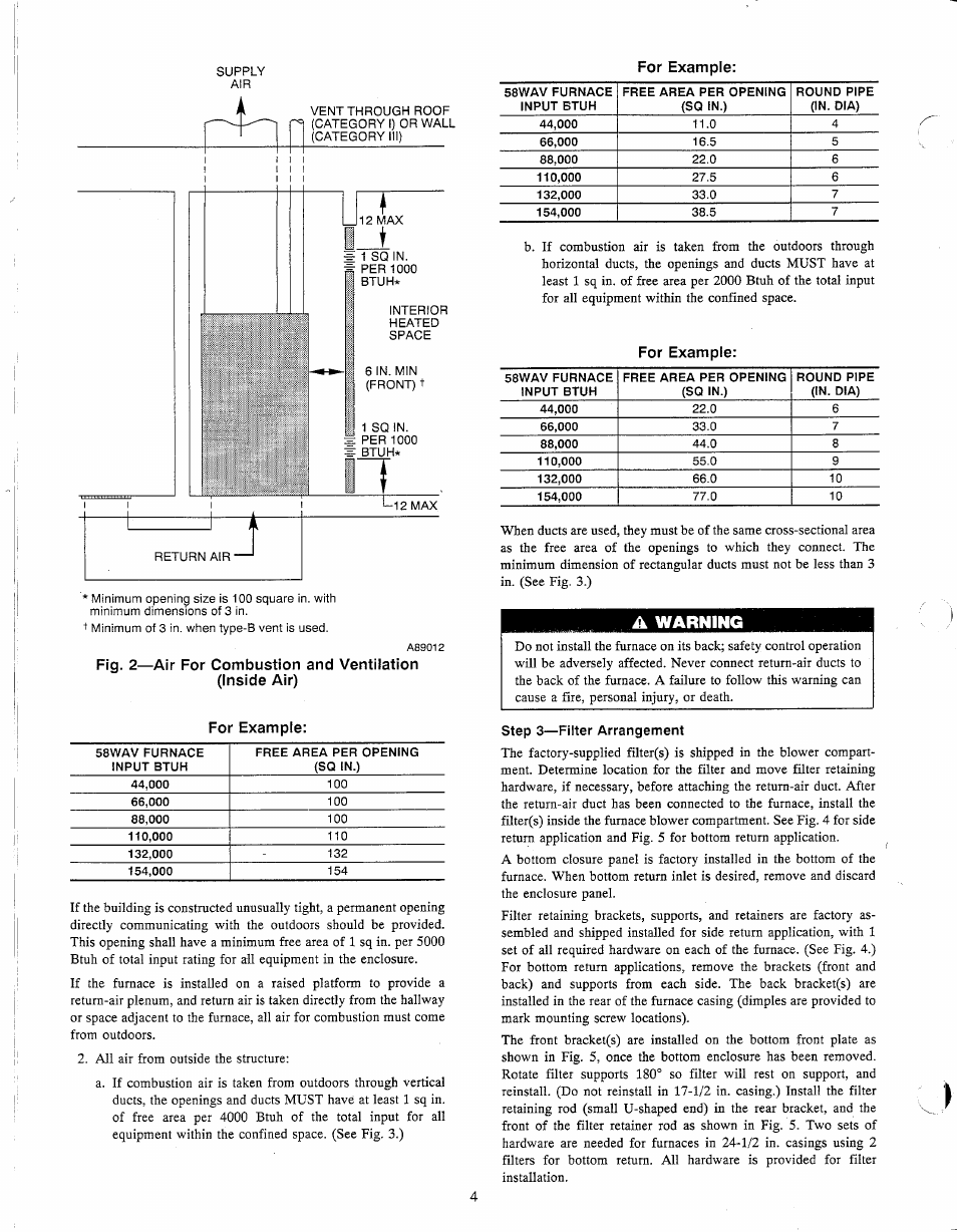 For example, A warning | Carrier WEATHERMAKER 8000 58WAV User Manual | Page 4 / 14