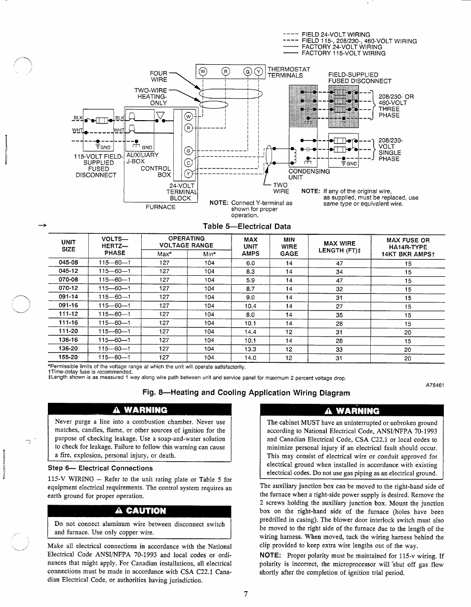 A warning, A caution | Carrier WEATHERMAKER 8000 58WAV User Manual | Page 7 / 14