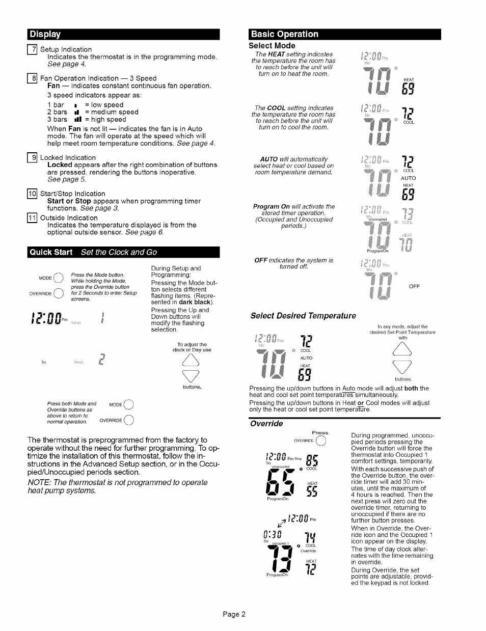 Ip'fifh, Heat, Cool | Auto, M m m, Program on | Carrier 53DFS250-FS User Manual | Page 2 / 8