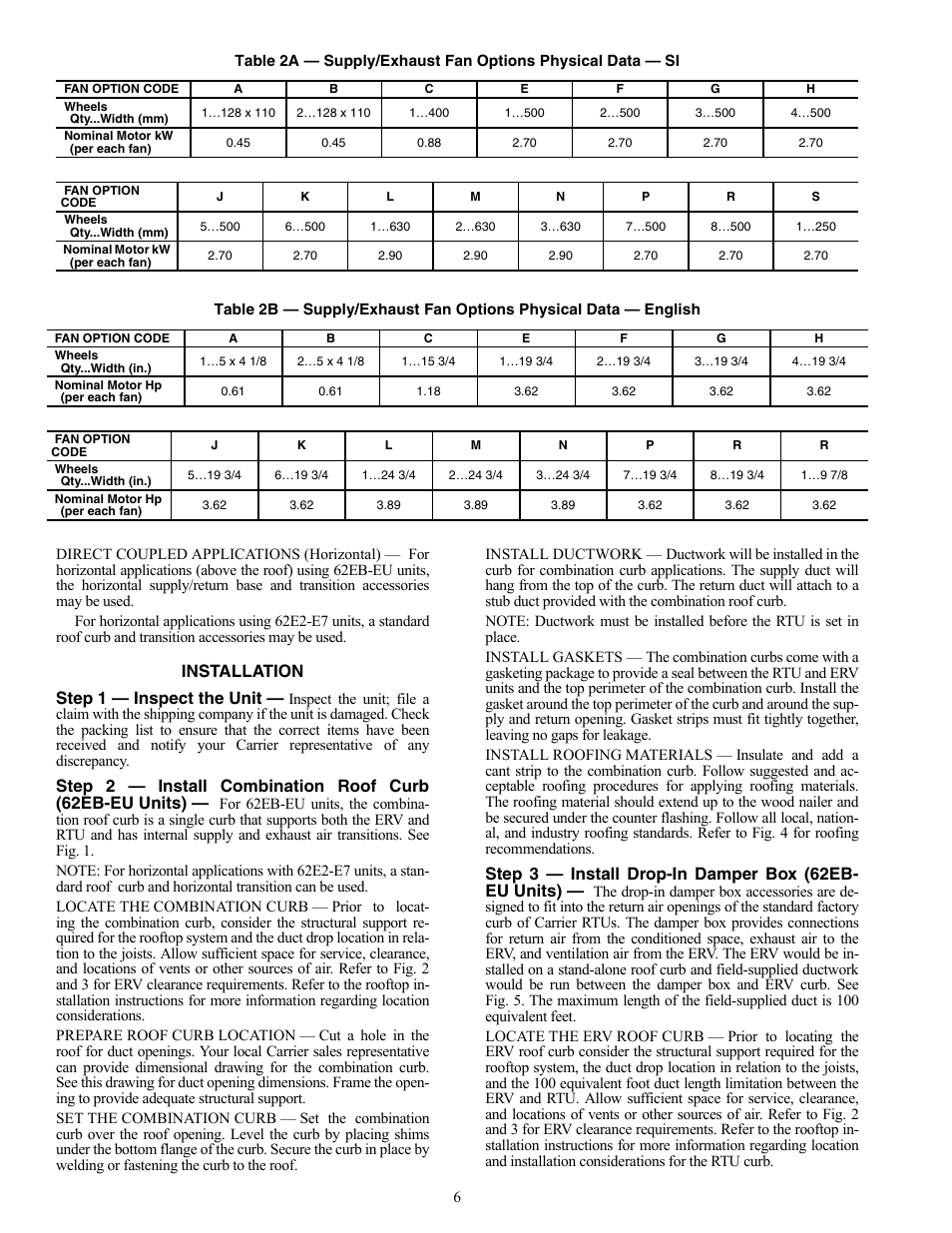 Installation step 1 — inspect the unit | Carrier 62E User Manual | Page 6 / 40