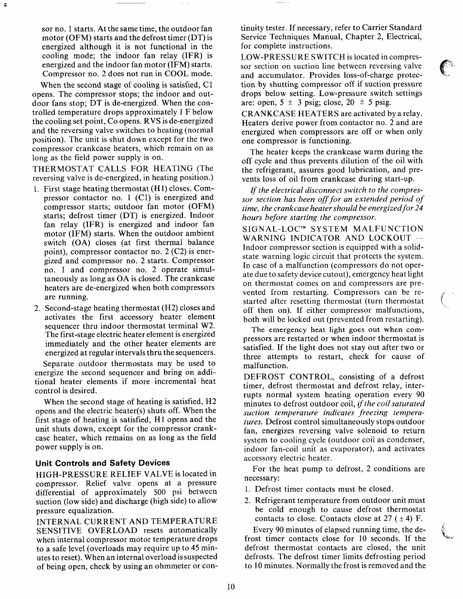 Unit controls and safety devices | Carrier WEATHERMASTER III 38HQ User Manual | Page 10 / 19