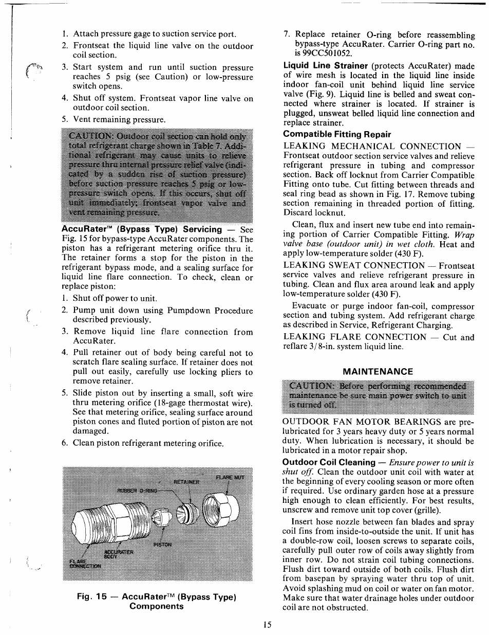 Accurater™ (bypass type) servicing — see, Maintenance | Carrier WEATHERMASTER III 38HQ User Manual | Page 15 / 19