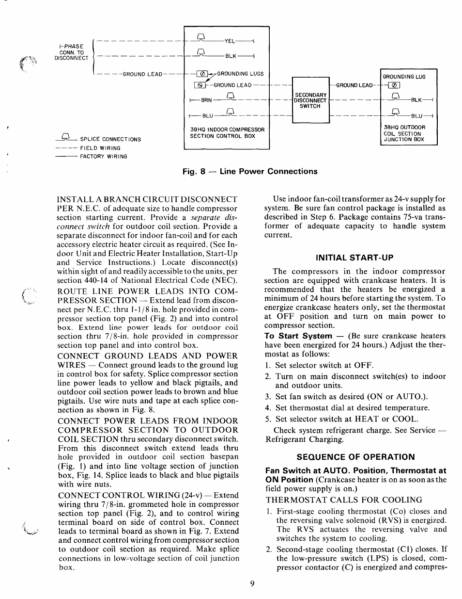 Initial start-up, Sequence of operation | Carrier WEATHERMASTER III 38HQ User Manual | Page 9 / 19