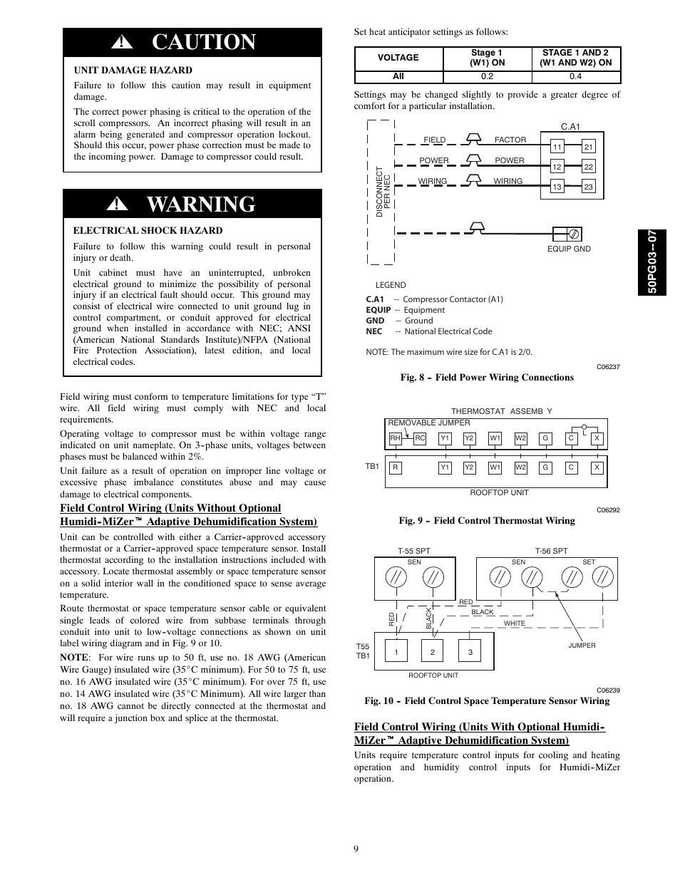 Caution, Warning | Carrier 50PG03-07 User Manual | Page 9 / 22