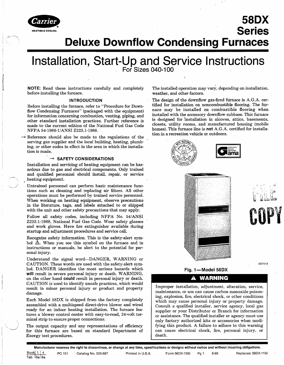 Carrier 58DX User Manual | 10 pages