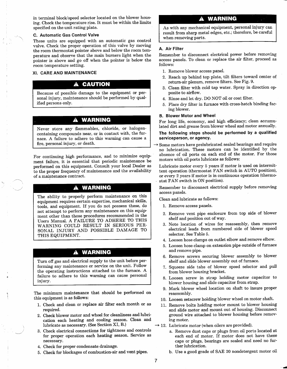 A caution, A warning | Carrier 58DX User Manual | Page 7 / 10