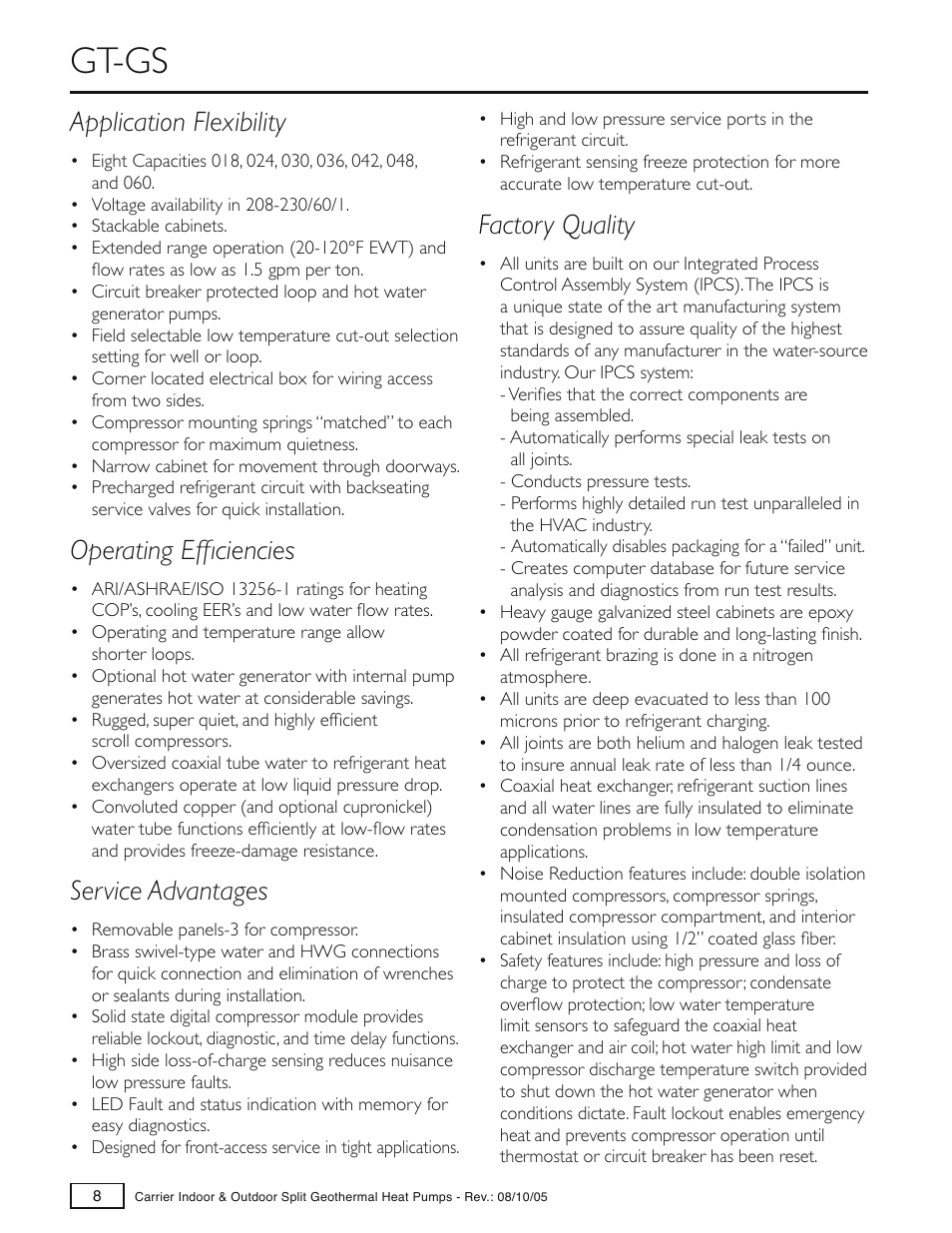 Gt-gs, Application flexibility, Operating effi ciencies | Service advantages, Factory quality | Carrier GT-S User Manual | Page 10 / 56