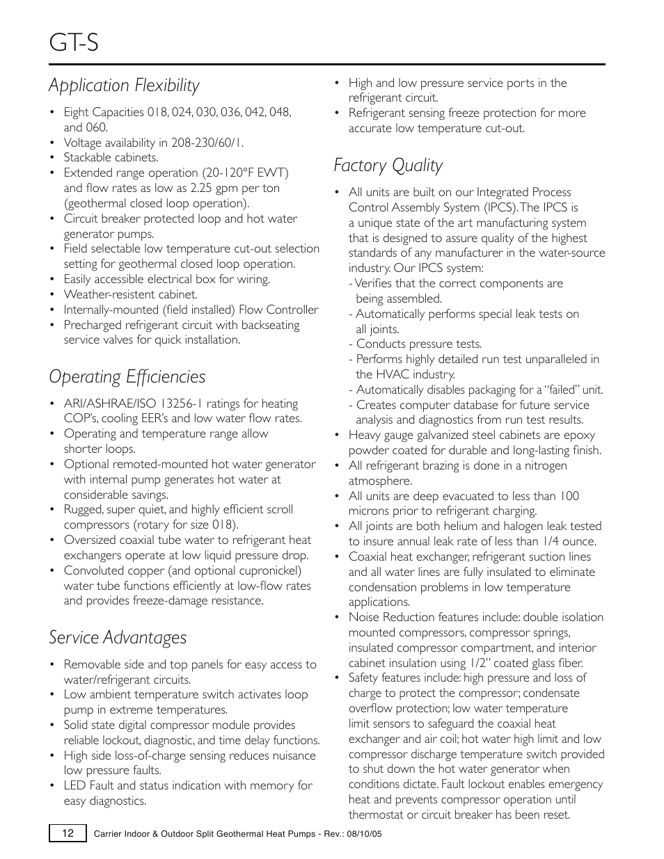 Gt-s, Application flexibility, Operating effi ciencies | Service advantages, Factory quality | Carrier GT-S User Manual | Page 14 / 56