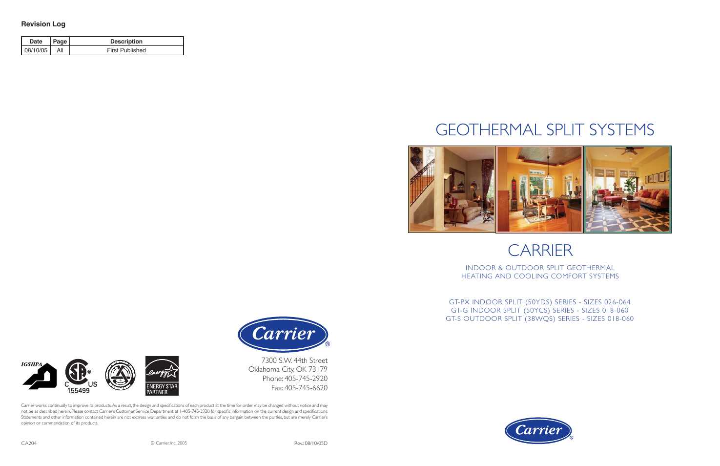 Carrier, Geothermal split systems | Carrier GT-S User Manual | Page 56 / 56