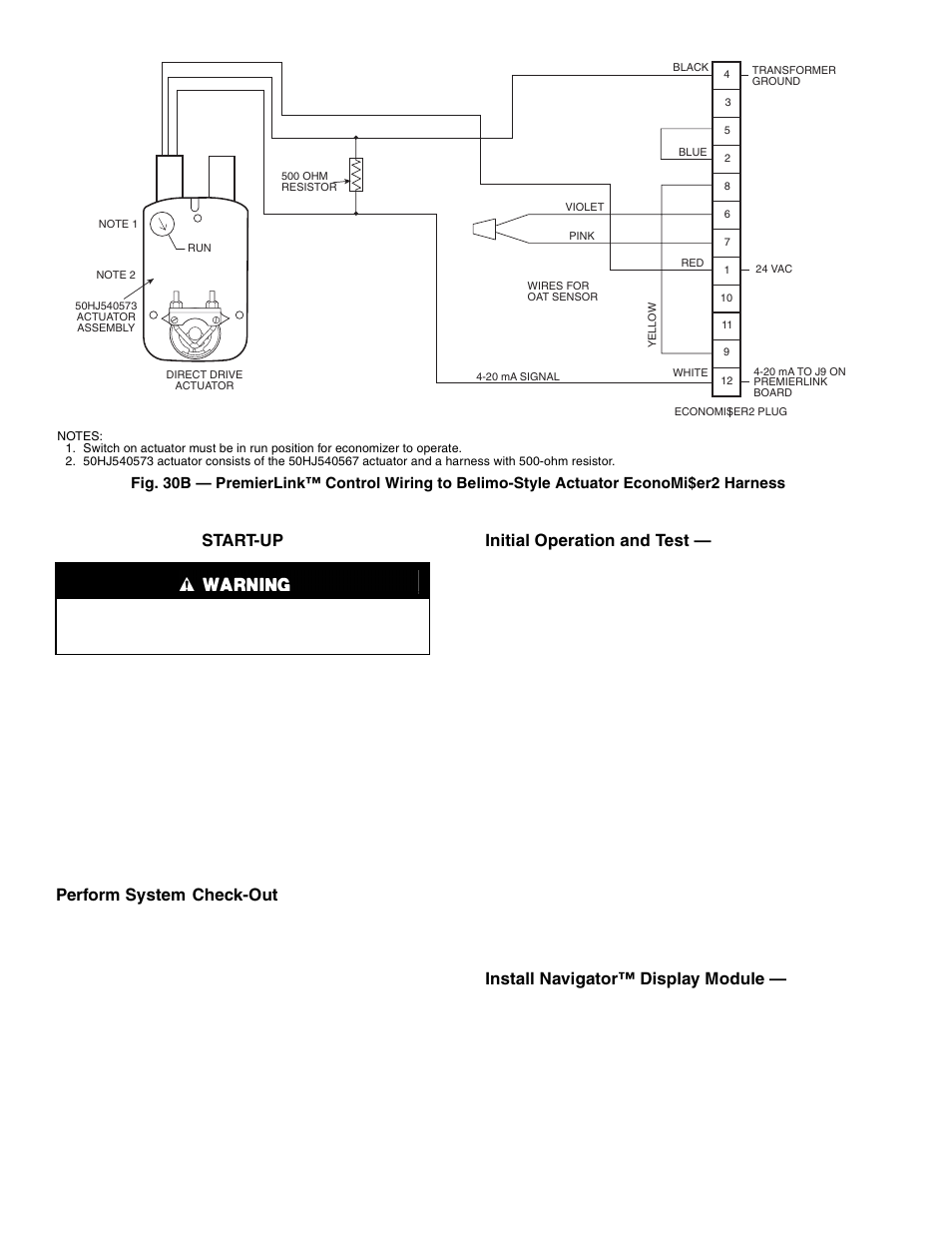 Start-up, Perform system, Check-out | Initial operation and test, Install navigator™ display module | Carrier PREMIERLINK 33CSPREMLK User Manual | Page 26 / 44