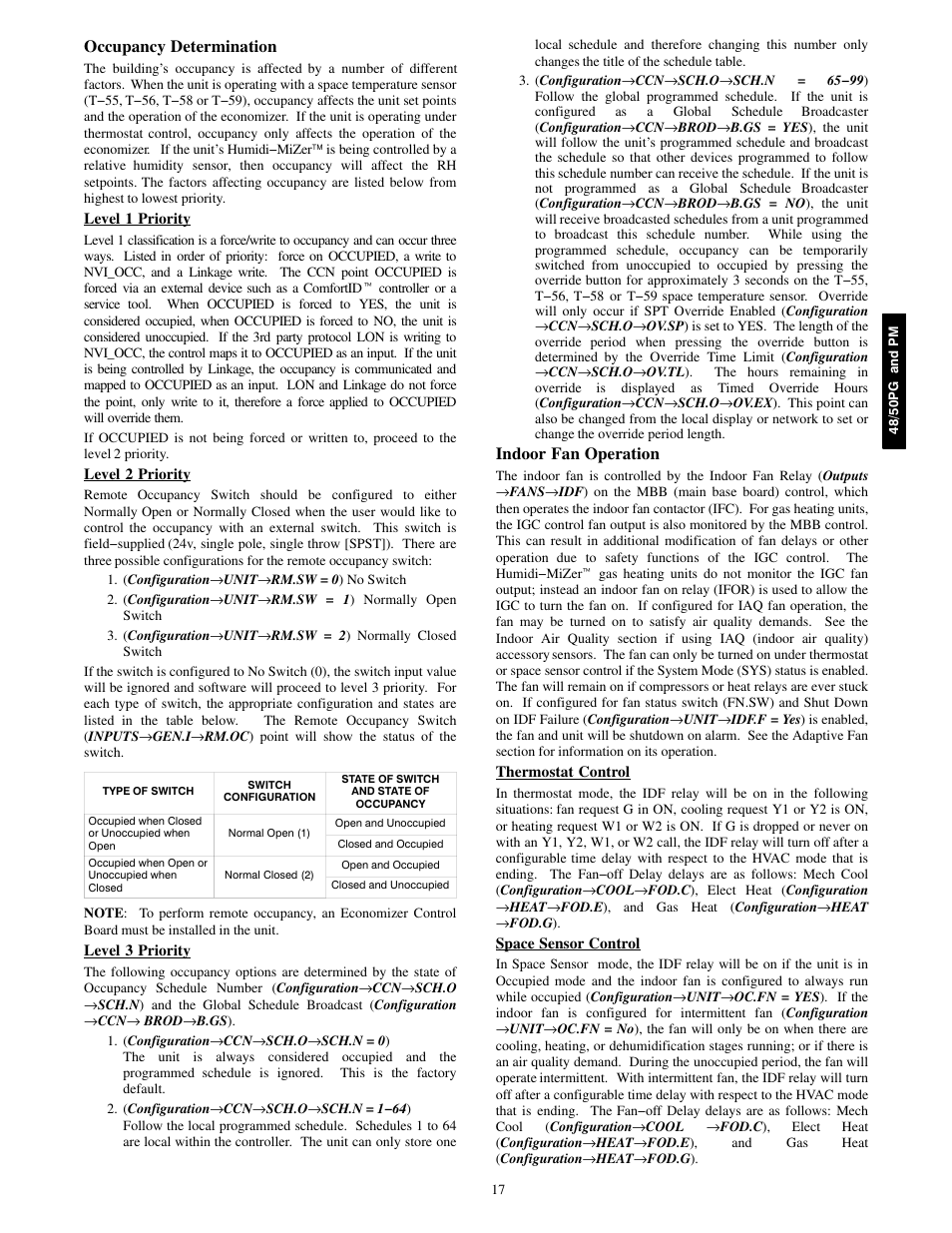 Occupancy determination, Indoor fan operation | Carrier 48/50PM C16-28 User Manual | Page 17 / 188