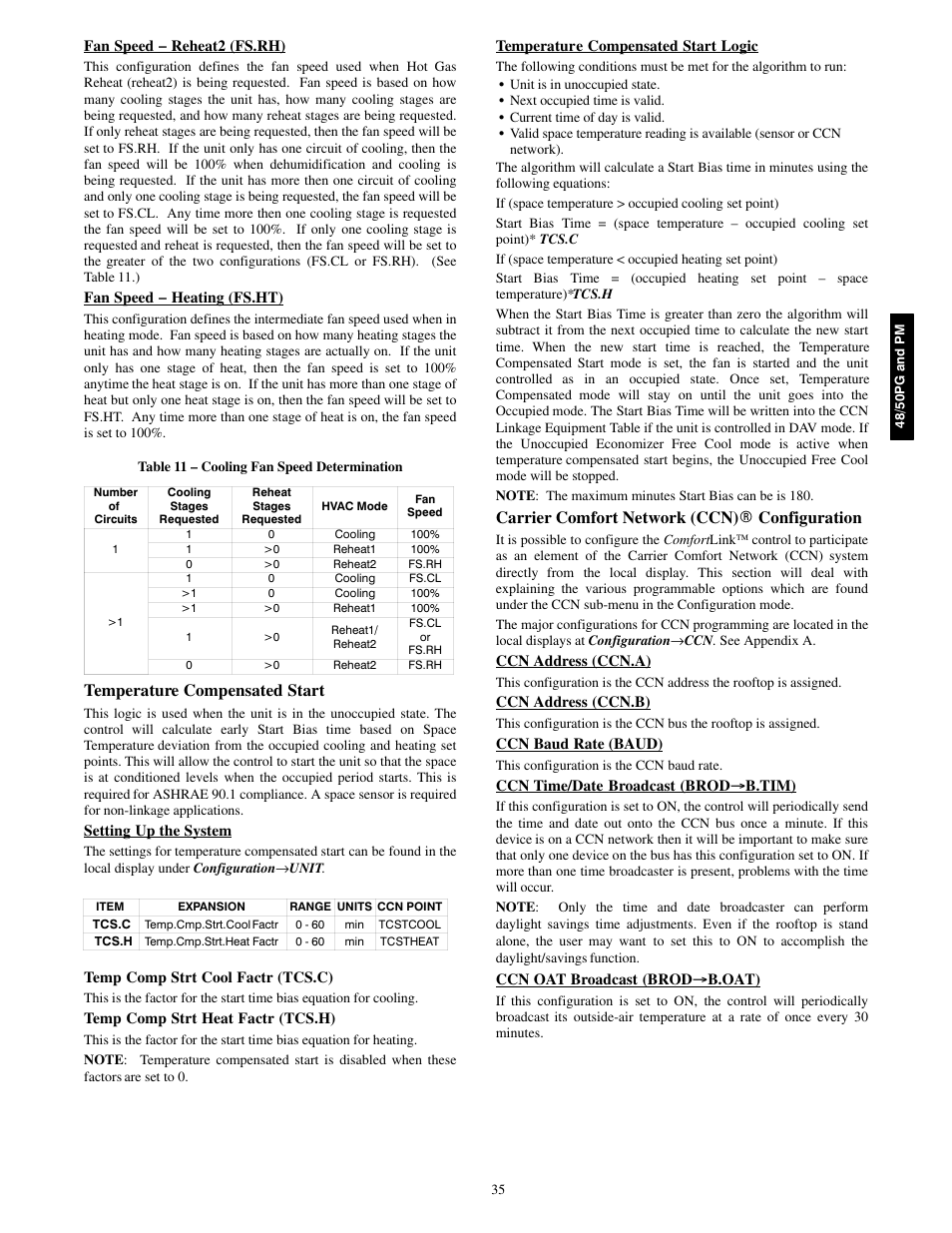 Temperature compensated start, Carrier comfort network (ccn) r configuration | Carrier 48/50PM C16-28 User Manual | Page 35 / 188