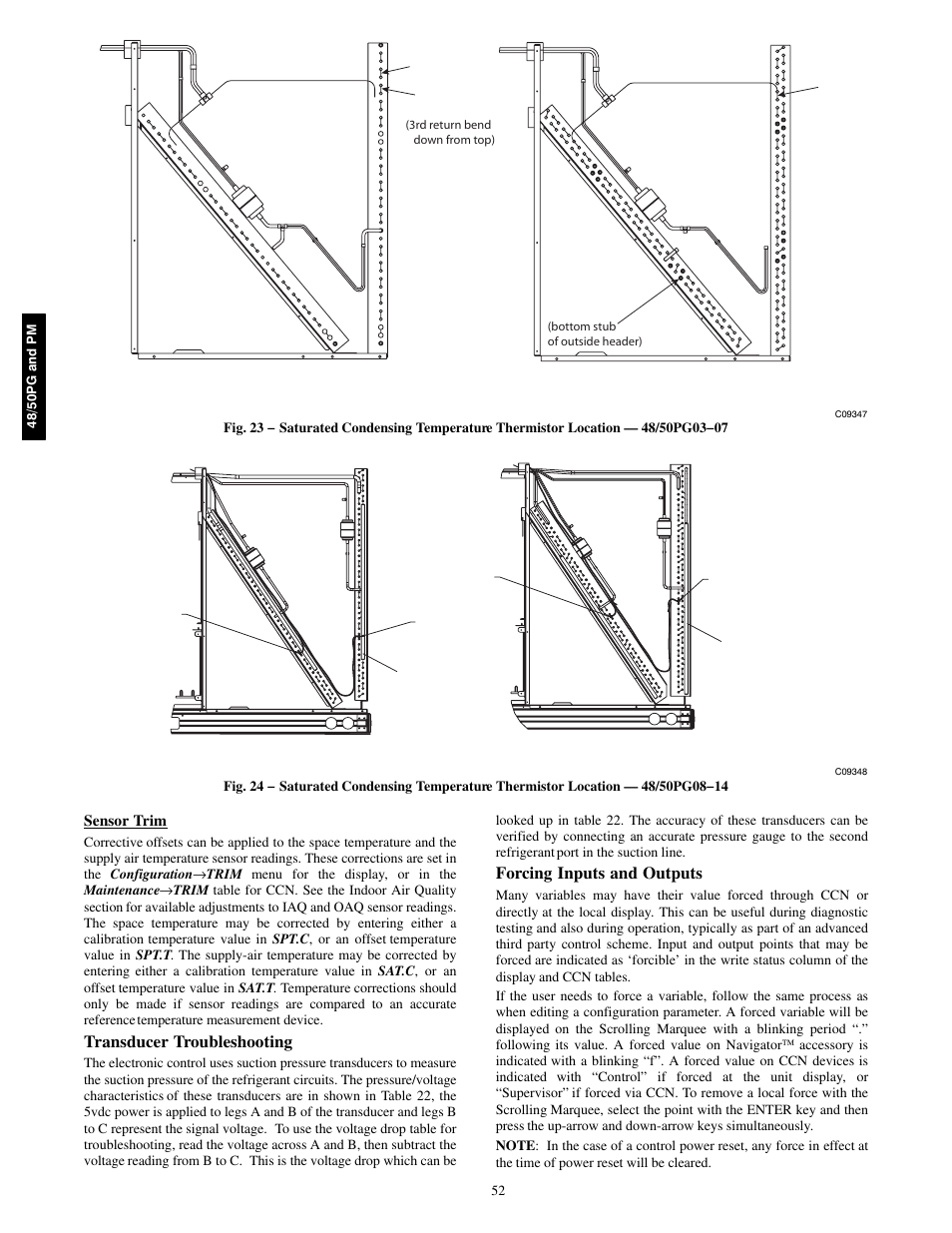 Transducer troubleshooting, Forcing inputs and outputs | Carrier 48/50PM C16-28 User Manual | Page 52 / 188