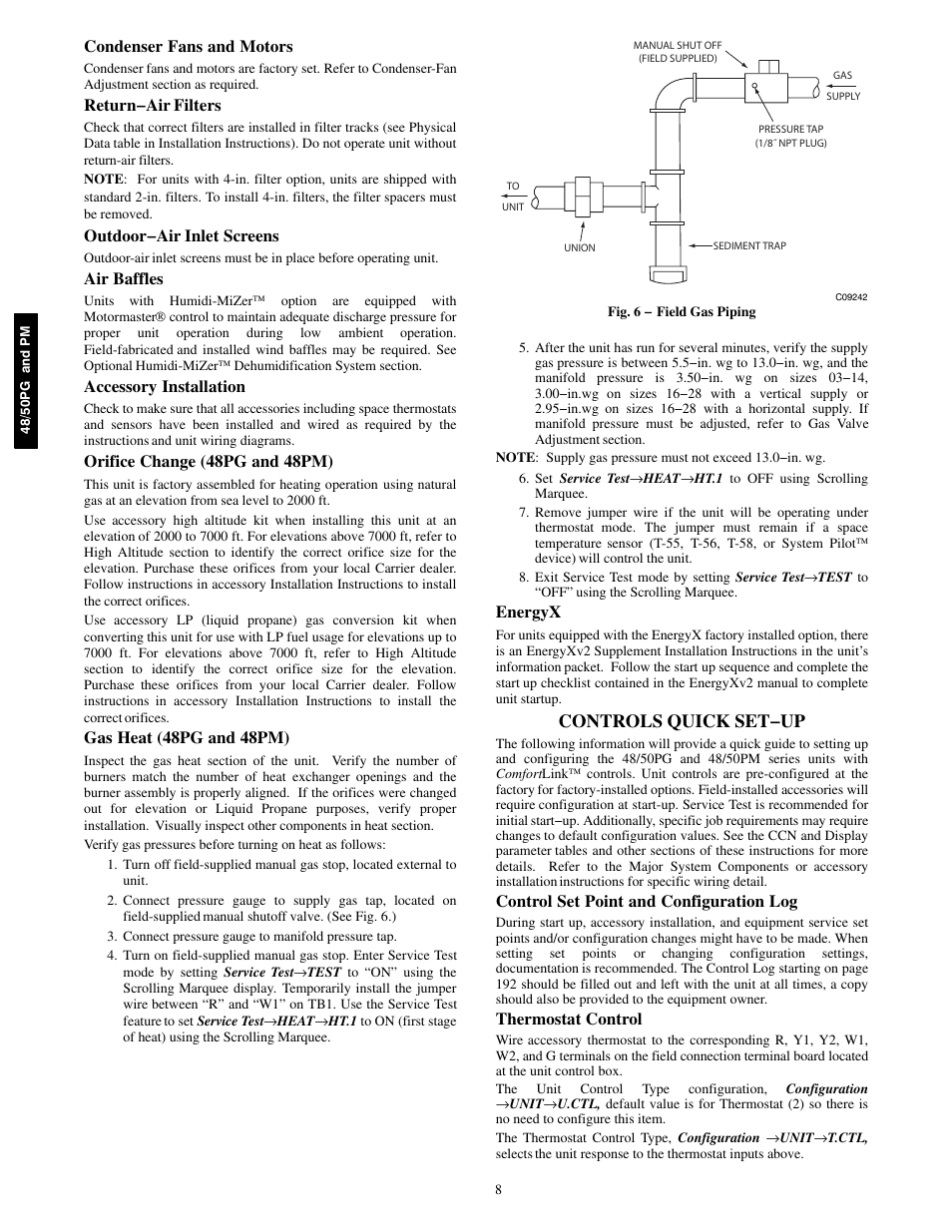 Controls quick set−up | Carrier 48/50PM C16-28 User Manual | Page 8 / 188