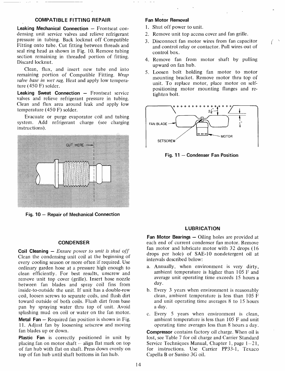 Fan motor removal, Condenser, Lubrication | Carrier 38GS User Manual | Page 14 / 16