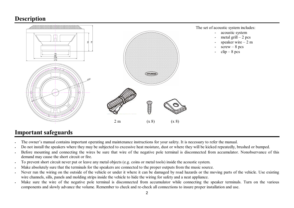 Description, Important safeguards | Hyundai H-CSB603 User Manual | Page 2 / 12