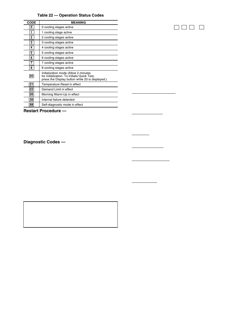 Restart procedure, Diagnostic codes | Carrier PC 111 User Manual | Page 45 / 64