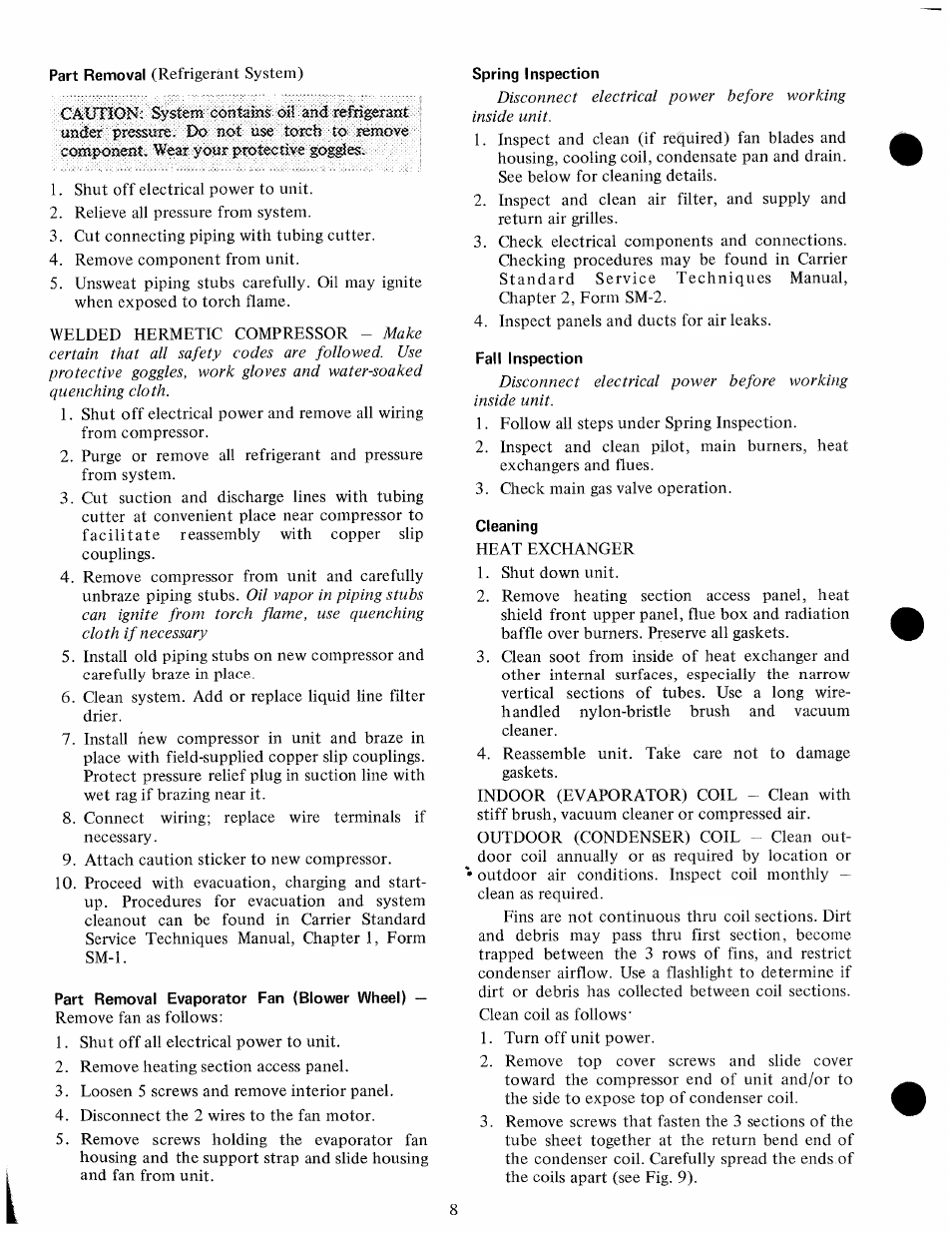 Part removal evaporator fan (blower wheel), Fall inspection, Cleaning | Carrier 48EL User Manual | Page 8 / 11