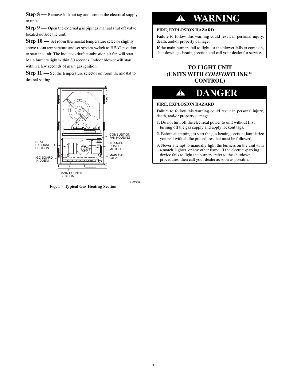 Warning, Danger | Carrier 48PG20---28 User Manual | Page 3 / 11