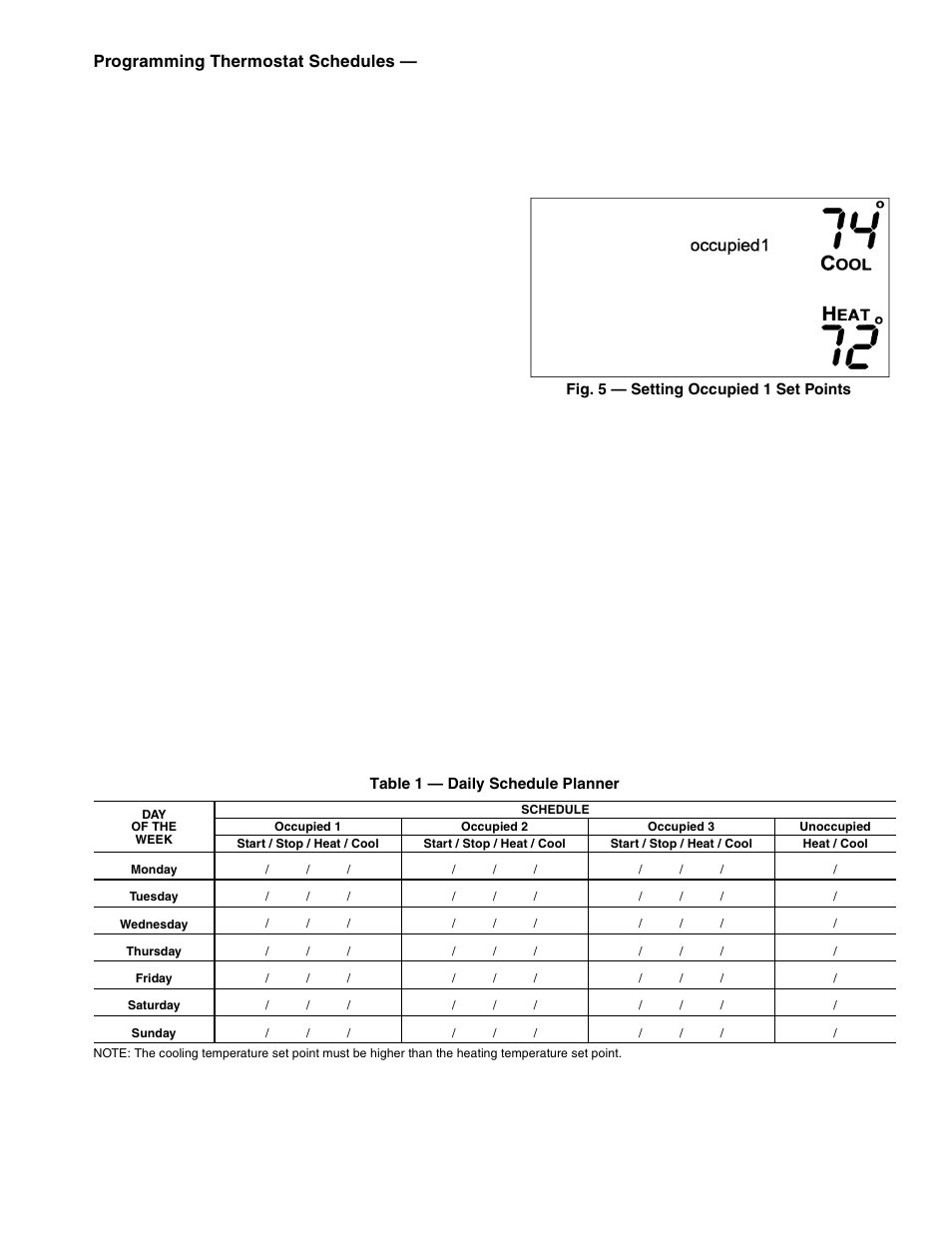 Programming thermostat schedules | Carrier AQUAZONE 50QE900 User Manual | Page 3 / 7