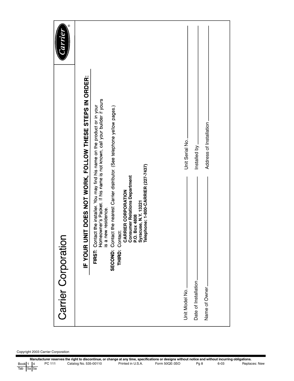 Carrier AQUAZONE 50QE900 User Manual | Page 7 / 7