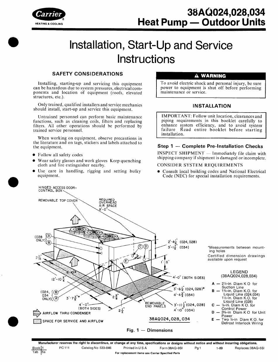 Carrier 38AQ034 User Manual | 14 pages