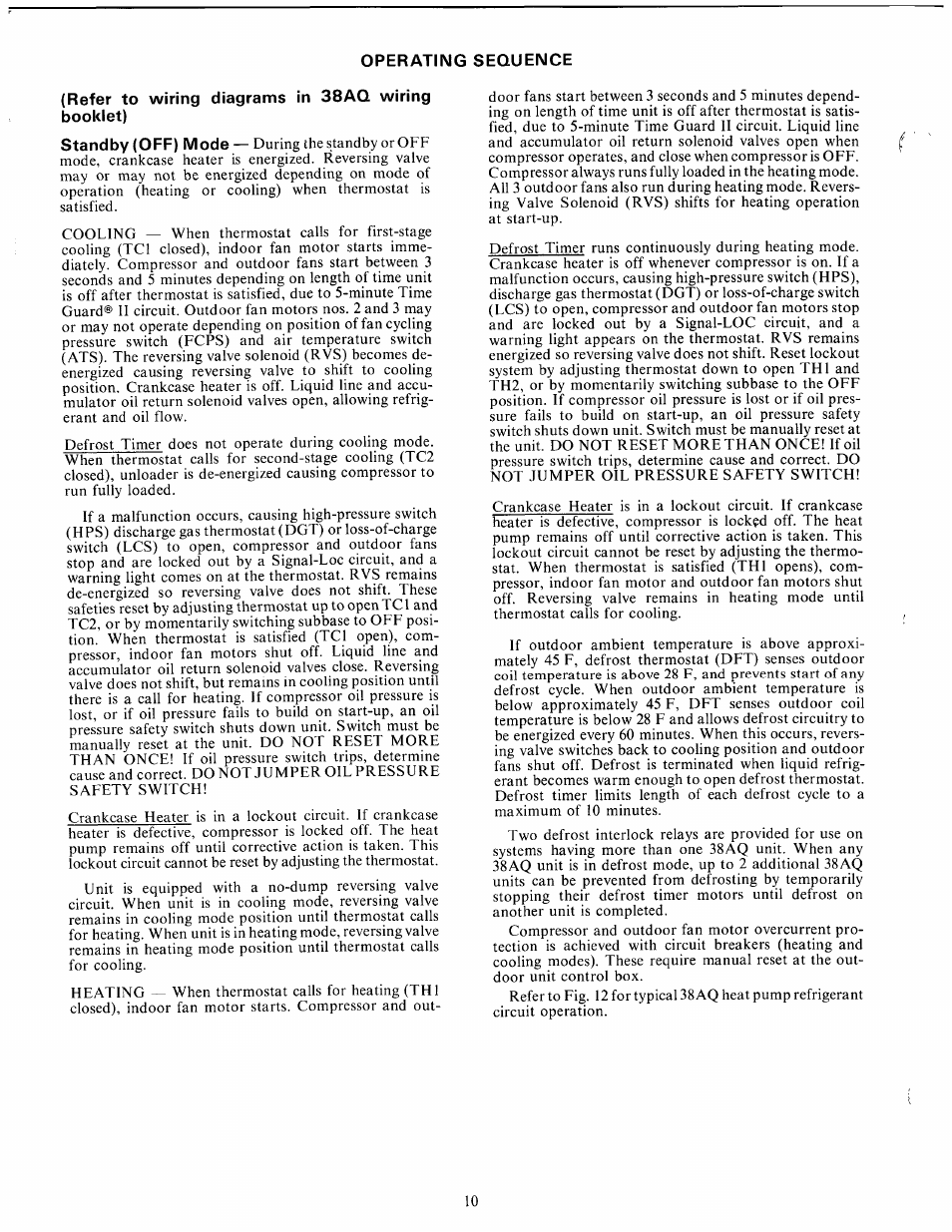 Operating sequence, Refer to wiring diagrams in 38aq wiring booklet) | Carrier 38AQ034 User Manual | Page 10 / 14