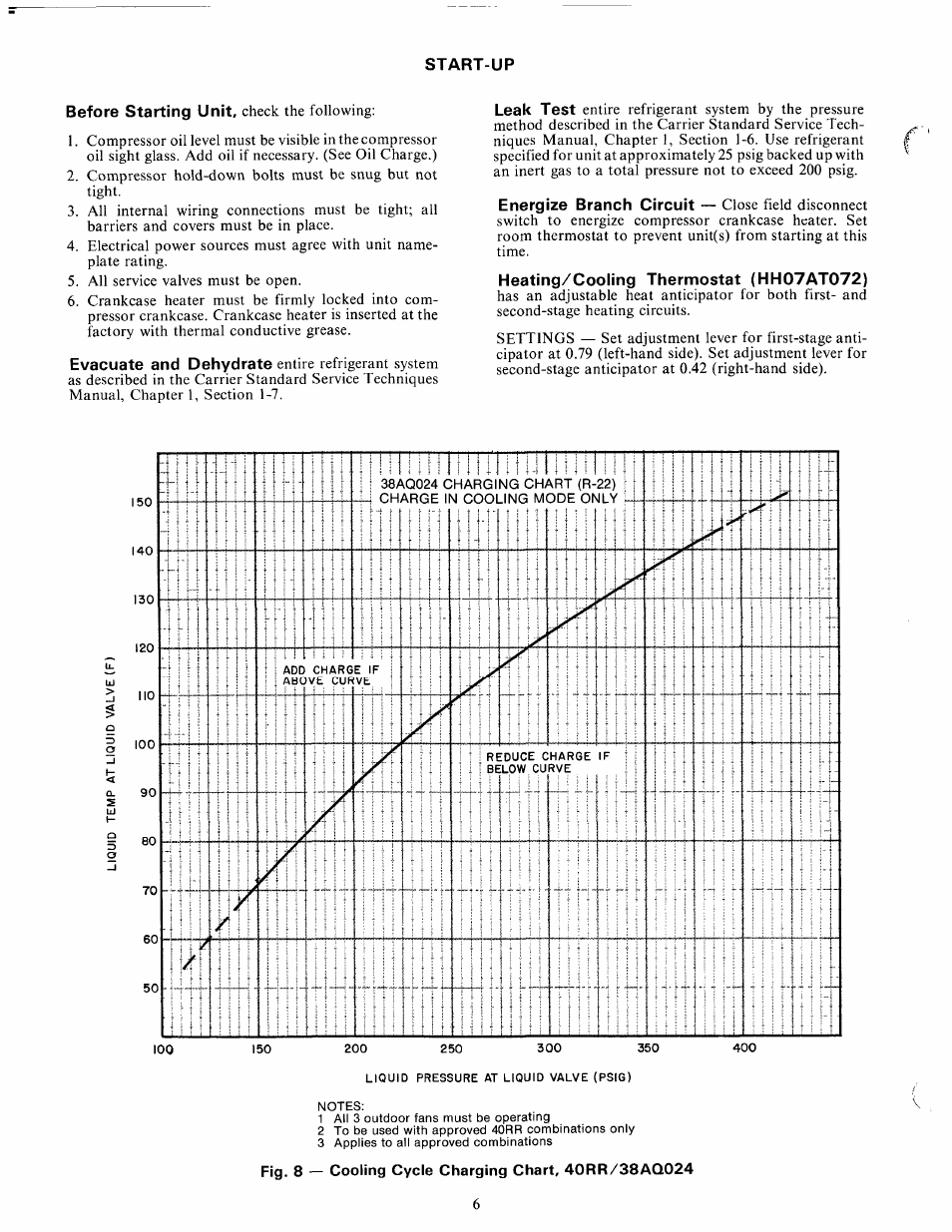 Start-up, Before starting unit, check the following, Heating/cooling thermostat (hh07at072) | Carrier 38AQ034 User Manual | Page 6 / 14