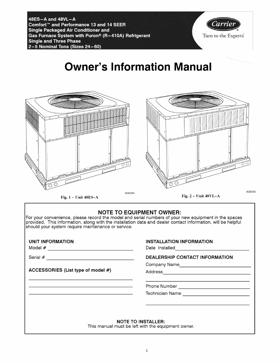 Carrier 48VL-A User Manual | 8 pages