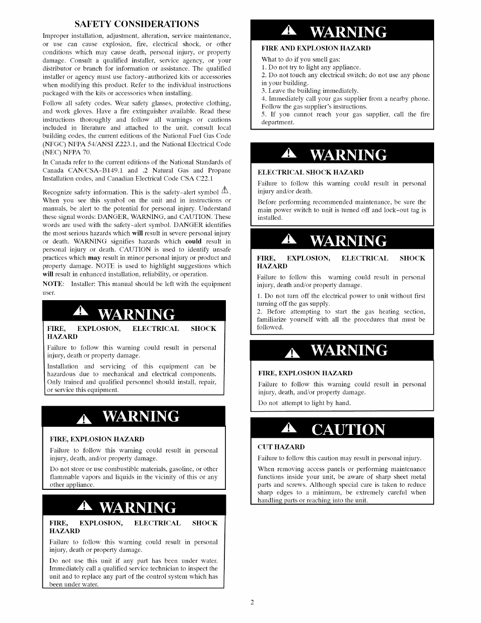 Warning, A warning, A. warning | A. caution | Carrier 48VL-A User Manual | Page 2 / 8