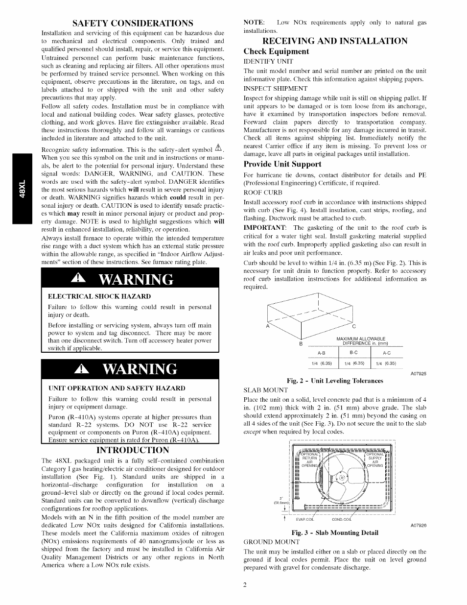 A. warning, A warning | Carrier 48XL User Manual | Page 2 / 36