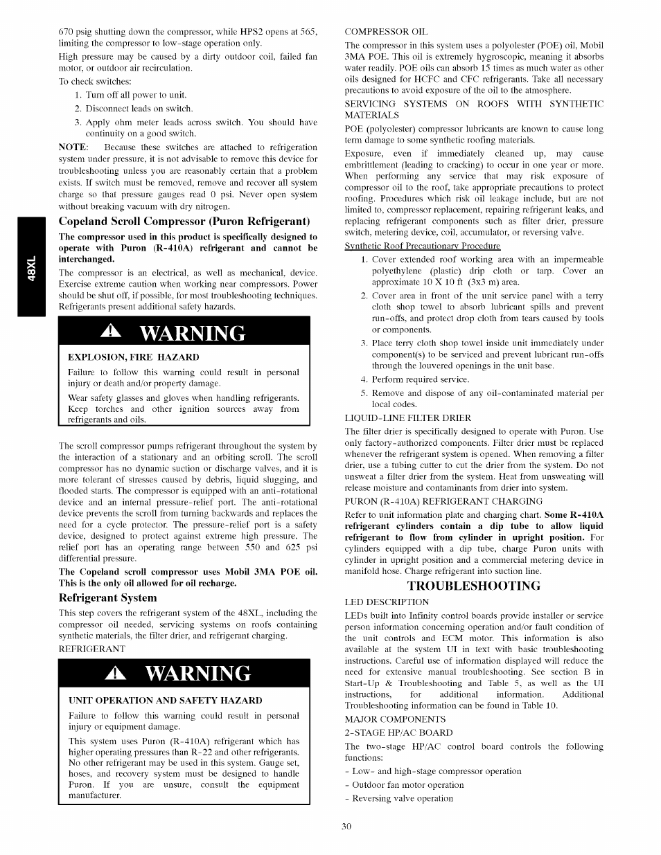 A warning | Carrier 48XL User Manual | Page 30 / 36