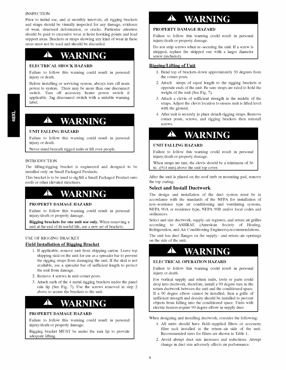 Warning, A. warning | Carrier 48XL User Manual | Page 8 / 36