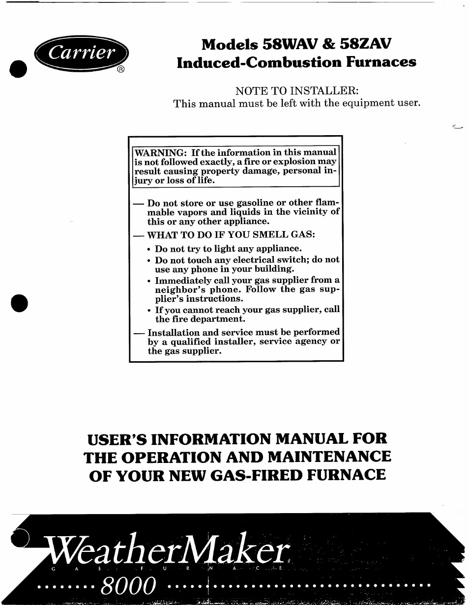 Carrier 58ZAV User Manual | 10 pages