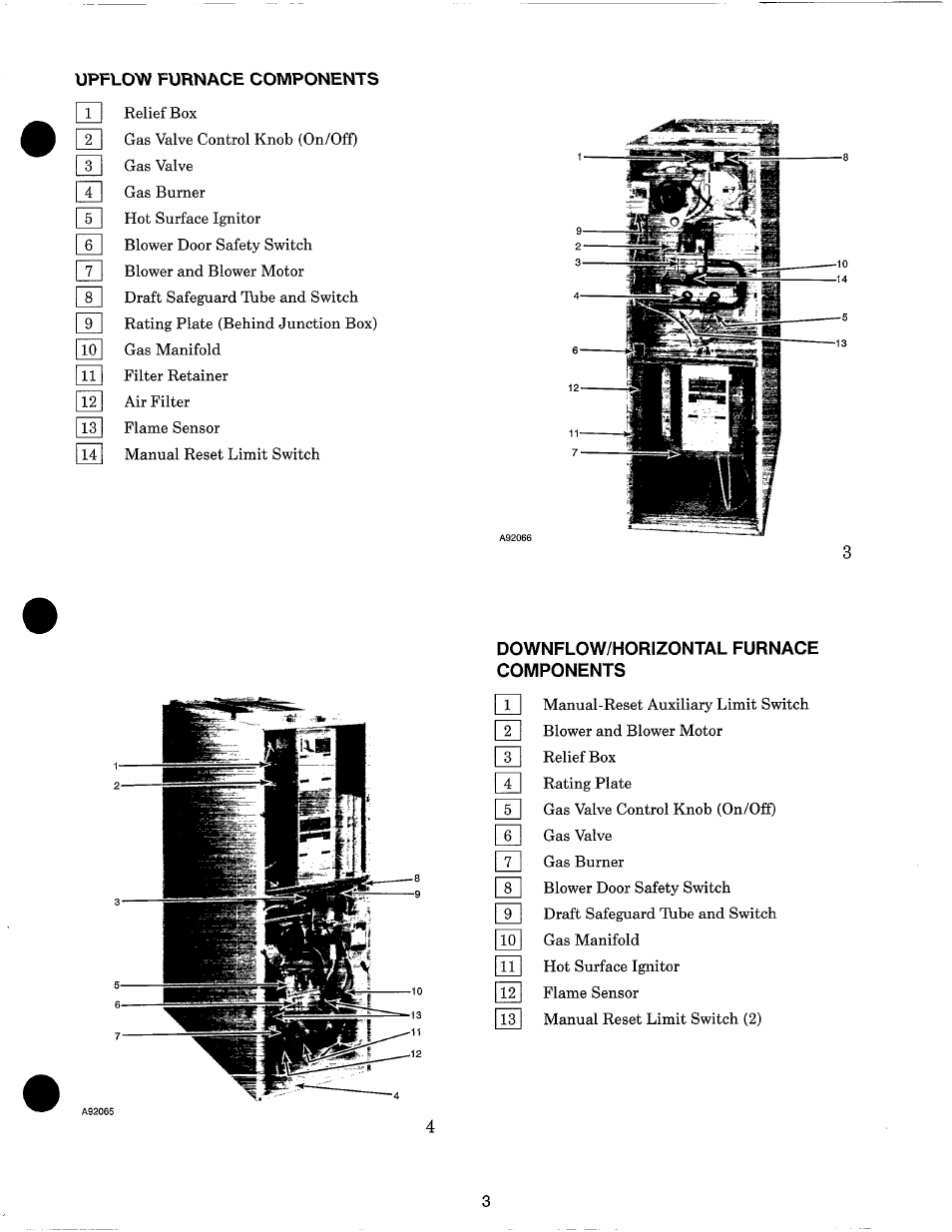 Upflow furnace components, Downflow/horizontal furnace components | Carrier 58ZAV User Manual | Page 3 / 10