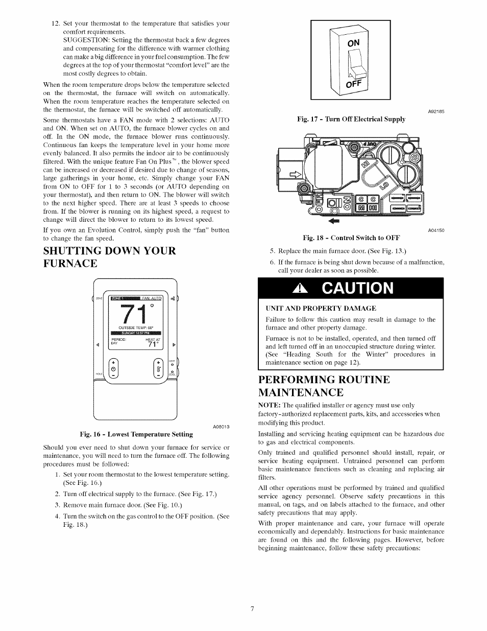 Shutting down your furnace, A caution, Performing routine maintenance | Carrier INFINITY ICS 58MVC User Manual | Page 7 / 14